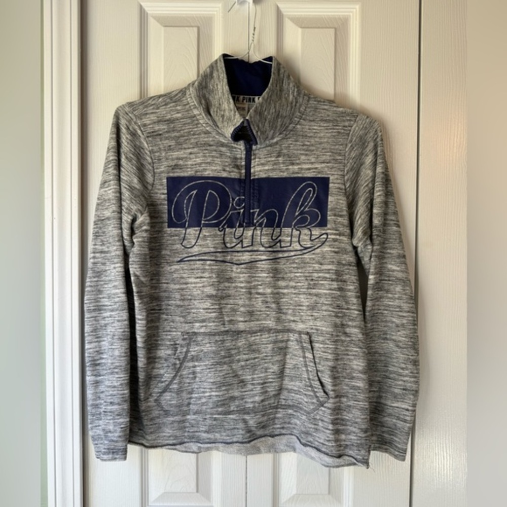 Victoria's Secret PINK Pullover Sweatshirt Size Small Gray 1/4 Zipper EUC